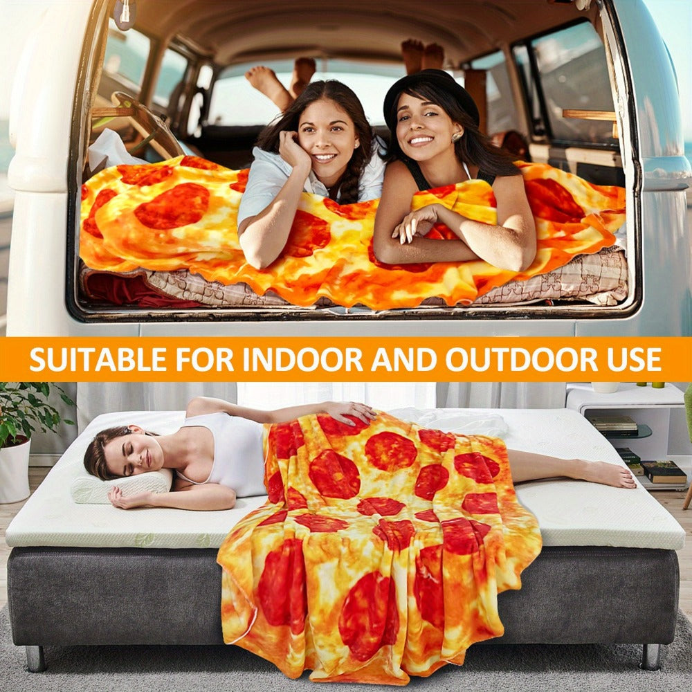 Food Print Flannel Throw Blanket - Funny Pizza Donut Pancakes Digital Print 250GSM Soft Cozy Lightweight All-Season Foodie Throw for Couch Sofa Bed Office Camping Travel