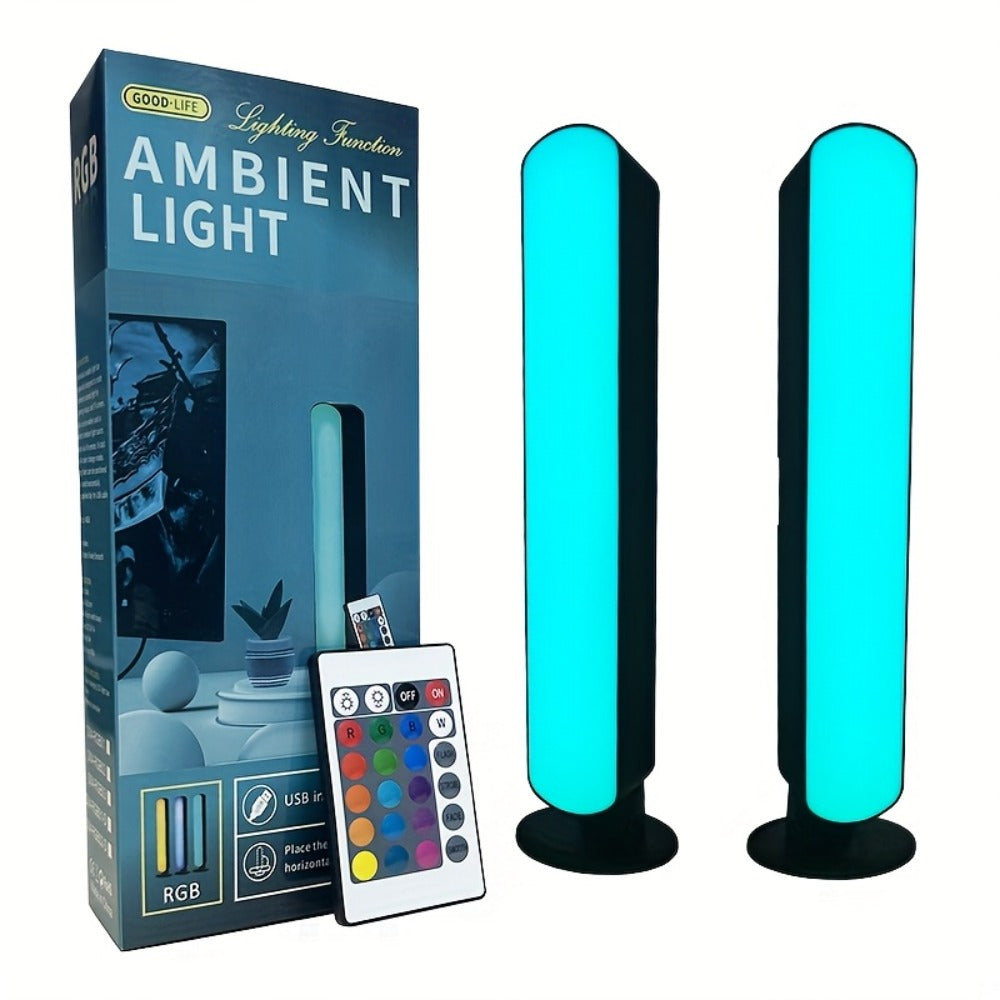 RGB LED Geometric Table Lamp with Remote Control - USB Powered Color-Changing Mood Light, Polished Metal End, for Bedroom TV Backlighting Gaming Party Decoration, Modern Design, Double Head