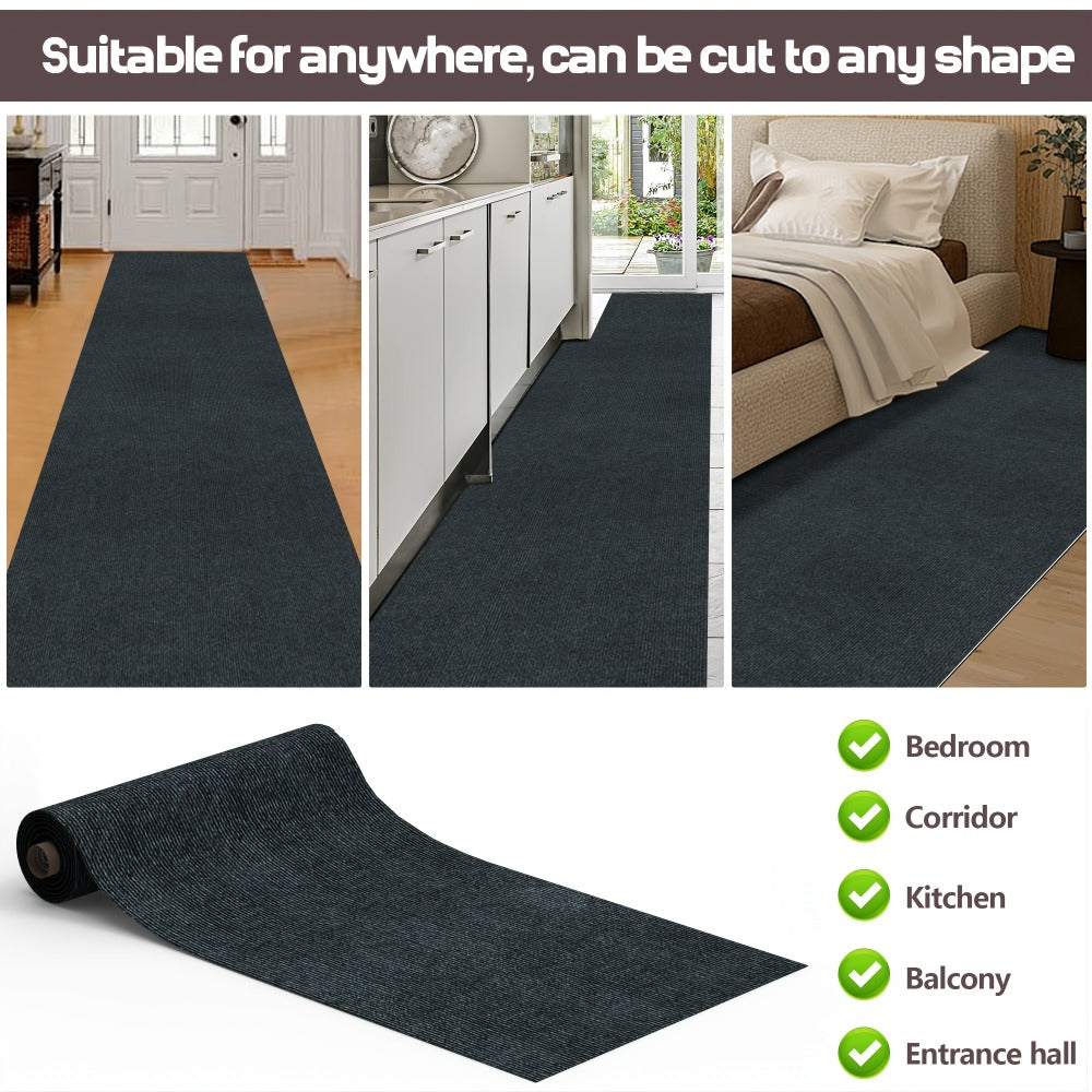 Non-Slip Runner Rug Self-Adhesive Carpet Strip Mat | Machine Washable Hallway Kitchen Stair Mat with Rubber Backing | Cat Scratch Protector Floor Covering