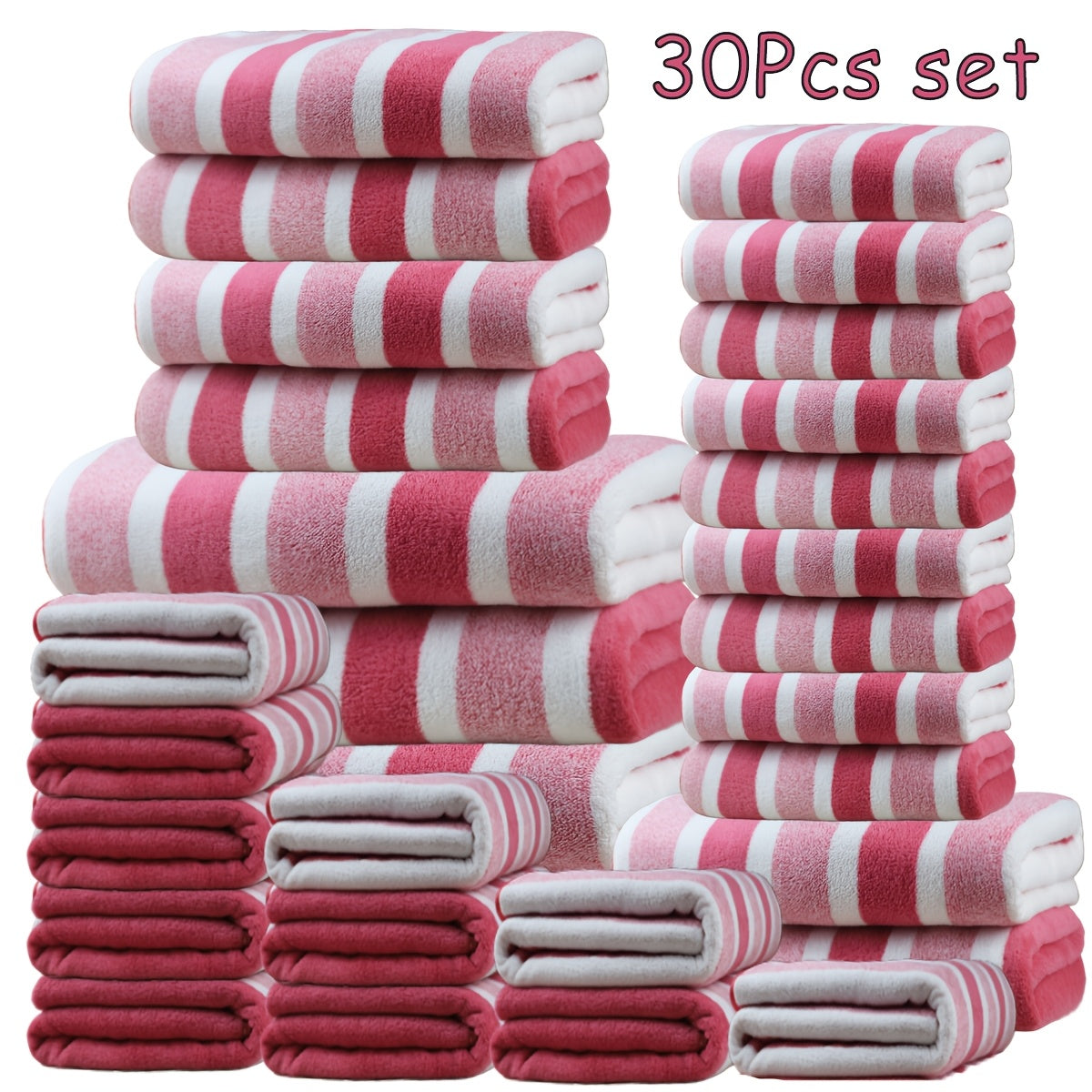 Bath Towel Set 30 Piece Coral Fleece Super Soft Quick Dry Fast Absorption Lightweight Large Wide Towels for Home Hotel Spa Gym Camping Christmas Gift Red Gray Green Navy Blue Purple Brown