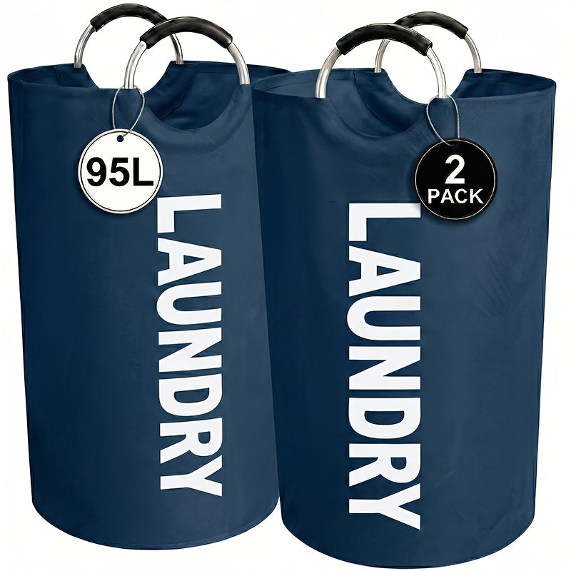 Laundry Basket 2pcs Large Foldable 25.1 Gallon, Collapsible Elevated Hamper with Half-Ring Handles for Bedroom, Bathroom & Laundry Room, Multiple Color Options