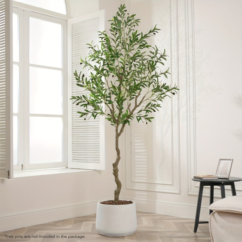 Artificial Olive Tree Indoor 5FT 6FT 7FT 8FT Potted Faux Olive Tree with Lifelike Trunk Branches Silk Leaves Fruits ¨C Large Fake Plant for Living Room Office Home Decor