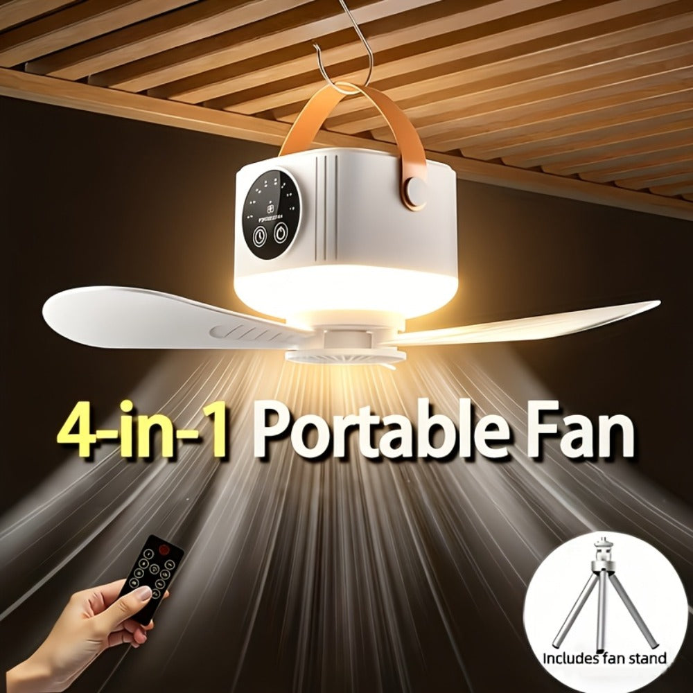 Camping Fan with Light & USB Rechargeable | Portable Outdoor Tent Fan with Tripod Stand, Detachable Blades, Adjustable Speed & Brightness for Camping, Bedroom, Dormitory & Travel Use ¨C Silent Operation