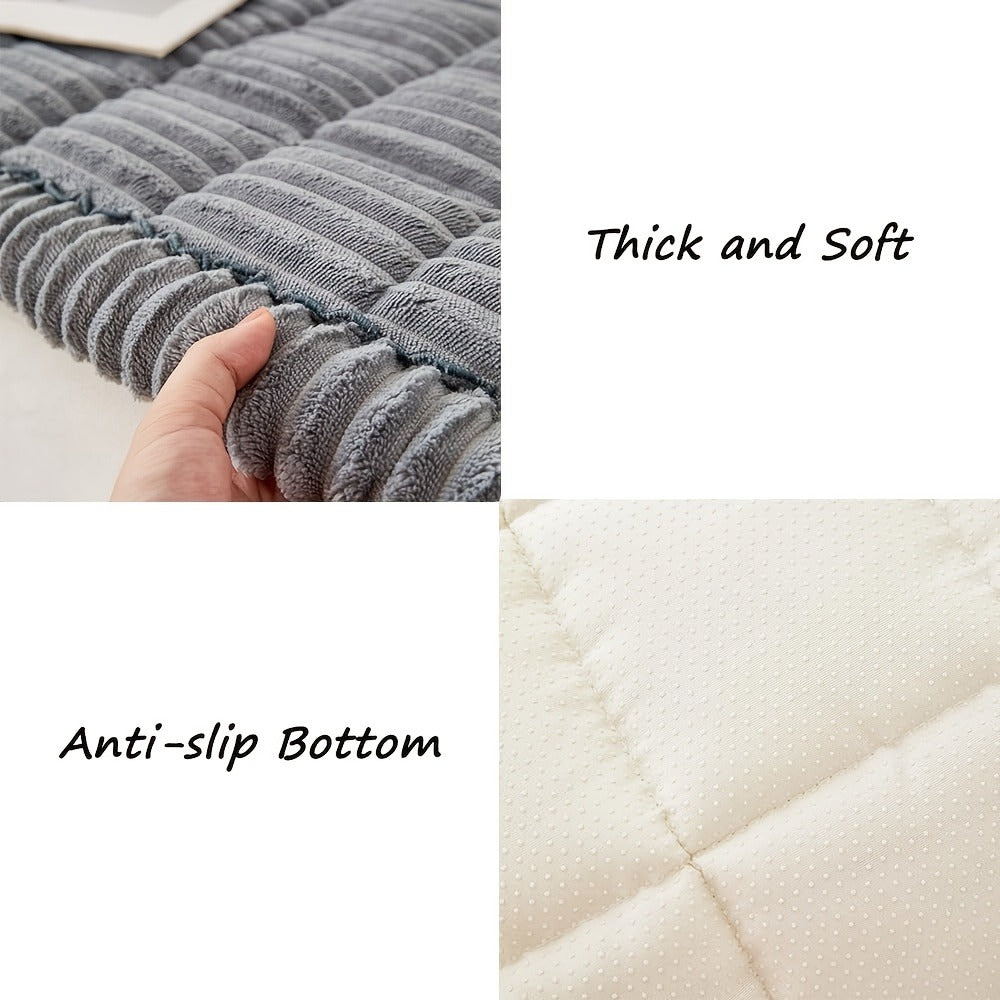 Jacquard Couch Cover Set of 2 Solid Color Corduroy Plush Thick Soft Non-Slip Machine Washable Pet Friendly for 2 3 4 Seat Sectional Sofa Living Room Bedroom