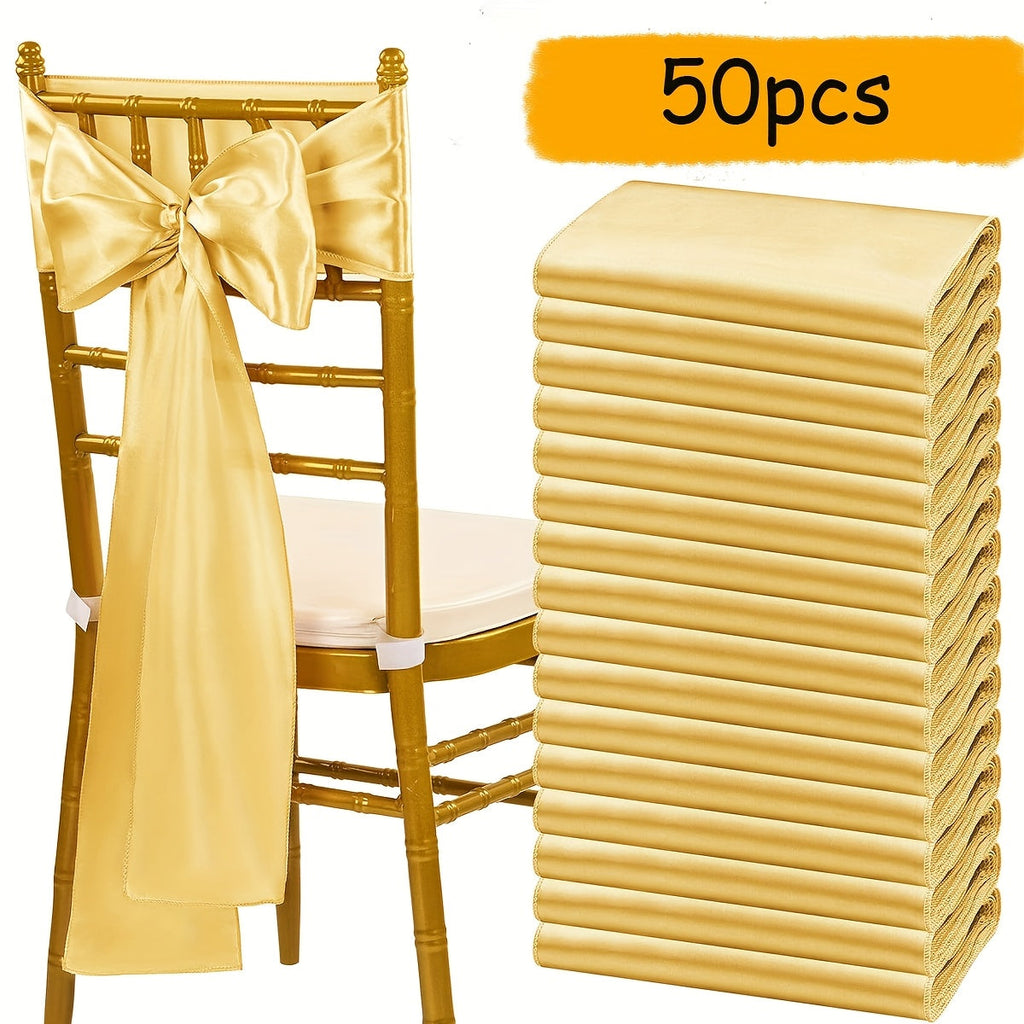 Satin Chair Sashes Bows 50pcs ¨C 7x108 Inch Chair Waist Belt Bow Ties for Wedding Reception, Banquet, Party, Hotel & Event Chair Cover Decoration