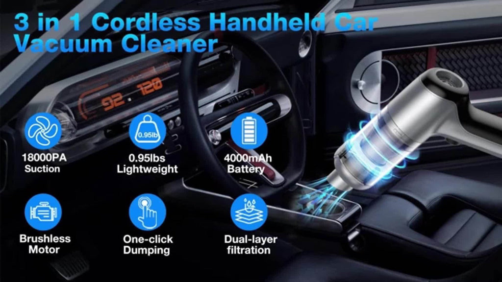 Car Vacuum Cordless 21000Pa Powerful Handheld Wireless 6000mAh USB Rechargeable with Attachments for Car Home Office Pet Hair Deep Cleaning