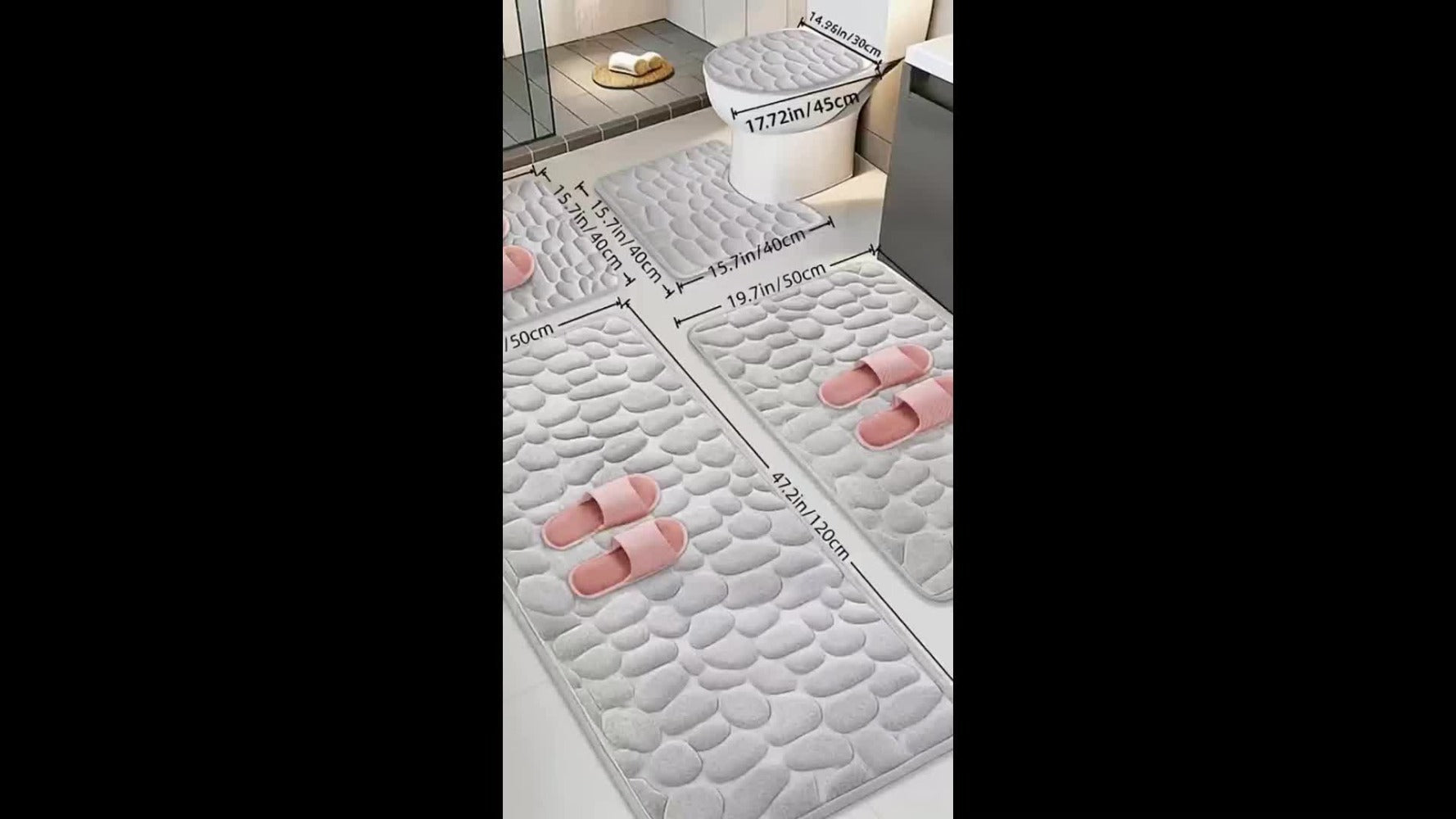Memory Foam Bathroom Rug Set 5pcs - Non-Slip Absorbent Bath Mat Set for Sink Bathtub Shower Toilet, Machine Washable, Soft Plush Floor Mats