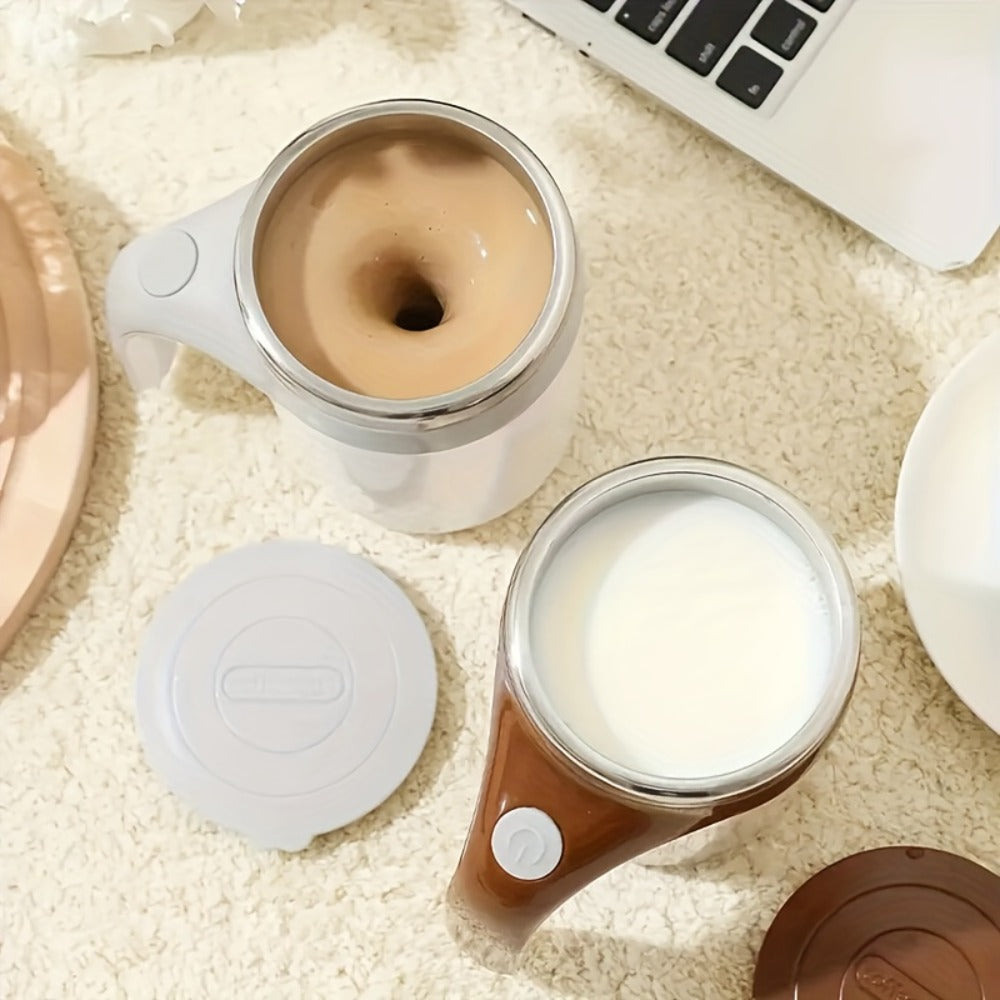Self Stirring Coffee Mug with Magnetic Stirring Technology ¨C 13.3oz Stainless Steel Travel Mug, No Battery Needed, Spill-Proof Lid & Ergonomic Handle, Reusable Coffee Cup Gift Set ¨C White & Beige