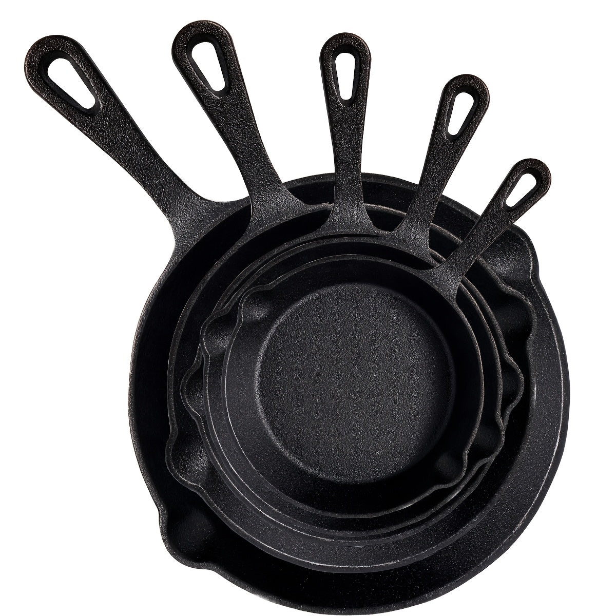 Cast Iron Skillet Set Uncoated Frying Pan with Drip Spout Heavy Duty Pre-Seasoned Cookware for Frying Stir-Frying Baking Stovetop Oven Safe 3 4 5 Piece