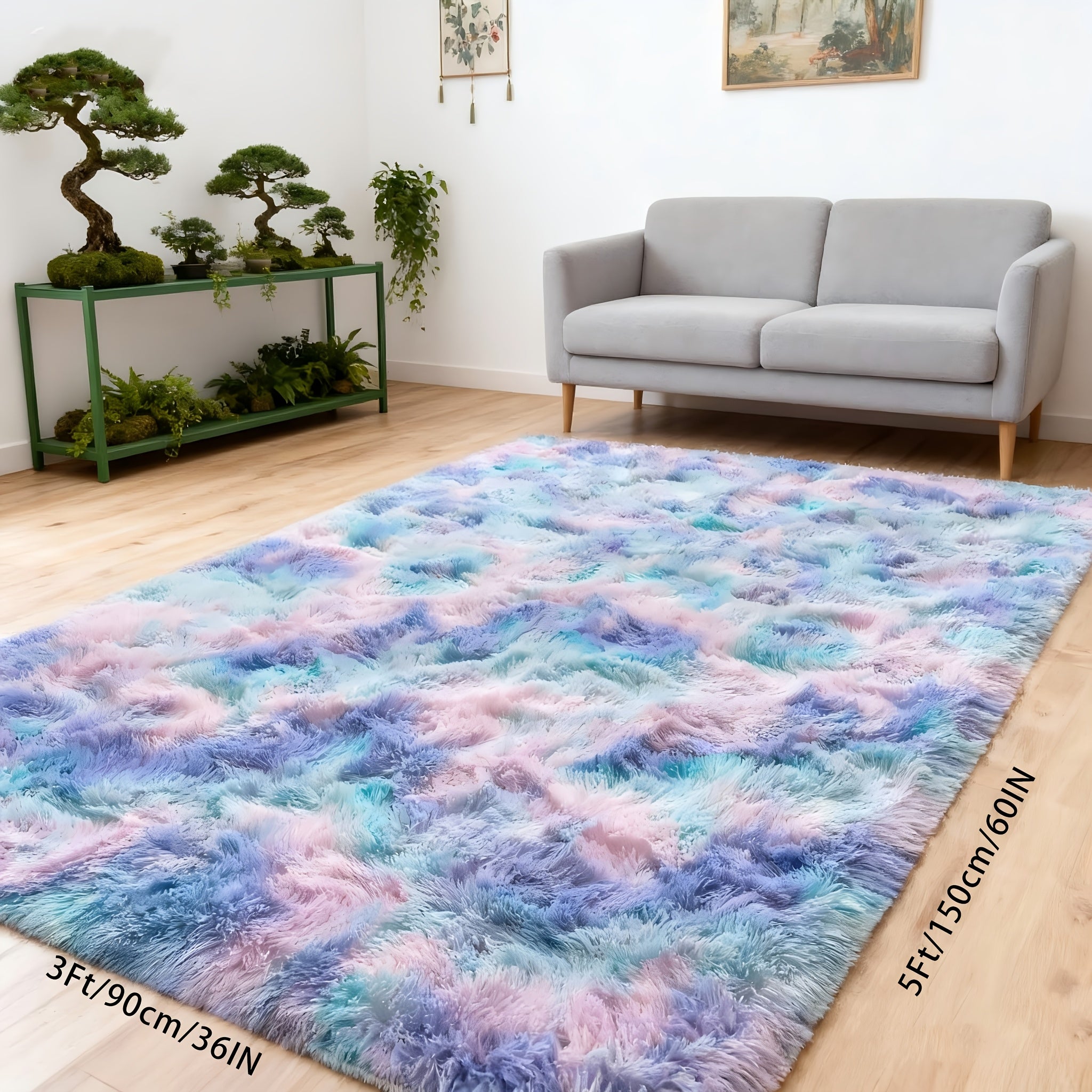 Tie Dye Rainbow Purple Shag Area Rug Non-Slip Machine Washable Carpet Multiple Sizes Living Room Bedroom