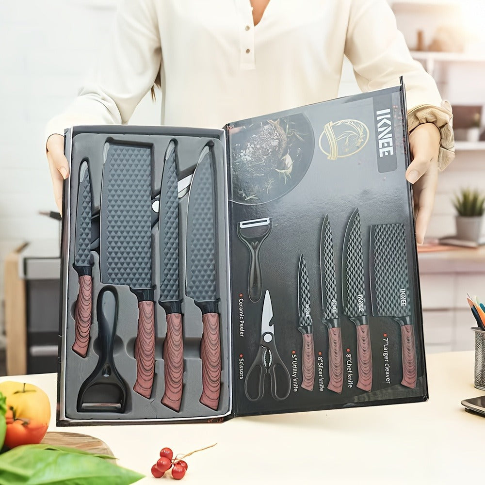 Kitchen Knife Set 6-Piece Professional Chef's Knife Set | High Carbon Stainless Steel Ultra-Sharp Blades | Non-Stick Ergonomic Wooden Handle | Chef Slicing Scraper Scissors | Home & Gift Box Set