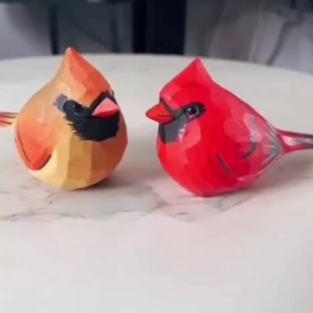 Cardinal Bird Statues Handmade Wood Carving 2pcs - Painted Decorative Bird Figurines for Home Decor Shelf Garden - Best Gift for Bird Lovers Birthday Christmas Family Friends