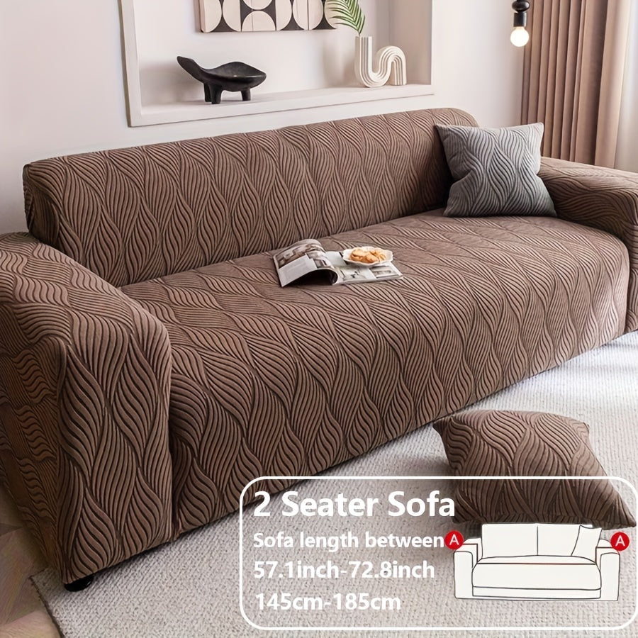 Polar Fleece Sofa Cover Modern Jacquard Elastic Slip-Resistant All Season Furniture Protector for Living Room Office Bedroom - 1 2 3 4 Seater with Free Matching Pillowcase
