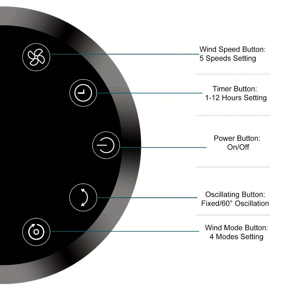 Bladeless Tower Fan 36 Inch | Remote Control, 5-Speed Settings & 4 Operating Modes, Whisper-Quiet 28dB, 12-Hour Timer, Oscillating Standing Fan for Home, Bedroom & Office ¨C Titanium Gray & Black