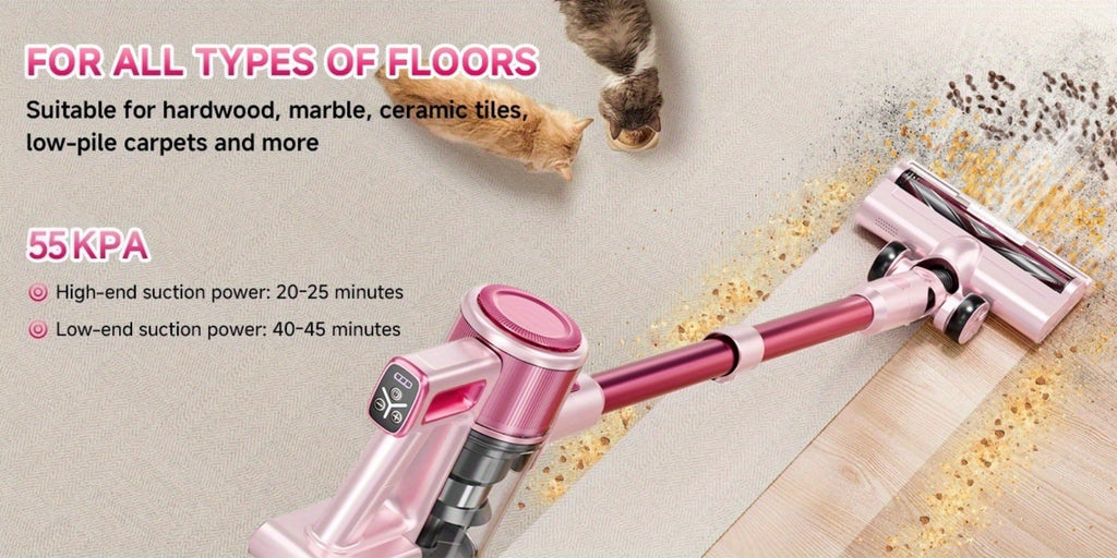 Cordless Vacuum Cleaner 55KPa 8-in-1 Stick Vacuum with LED Light 180¡ã Swivel Lightweight Wireless for Hardwood Carpet Pet Hair Stairs Car Sofa Home Office