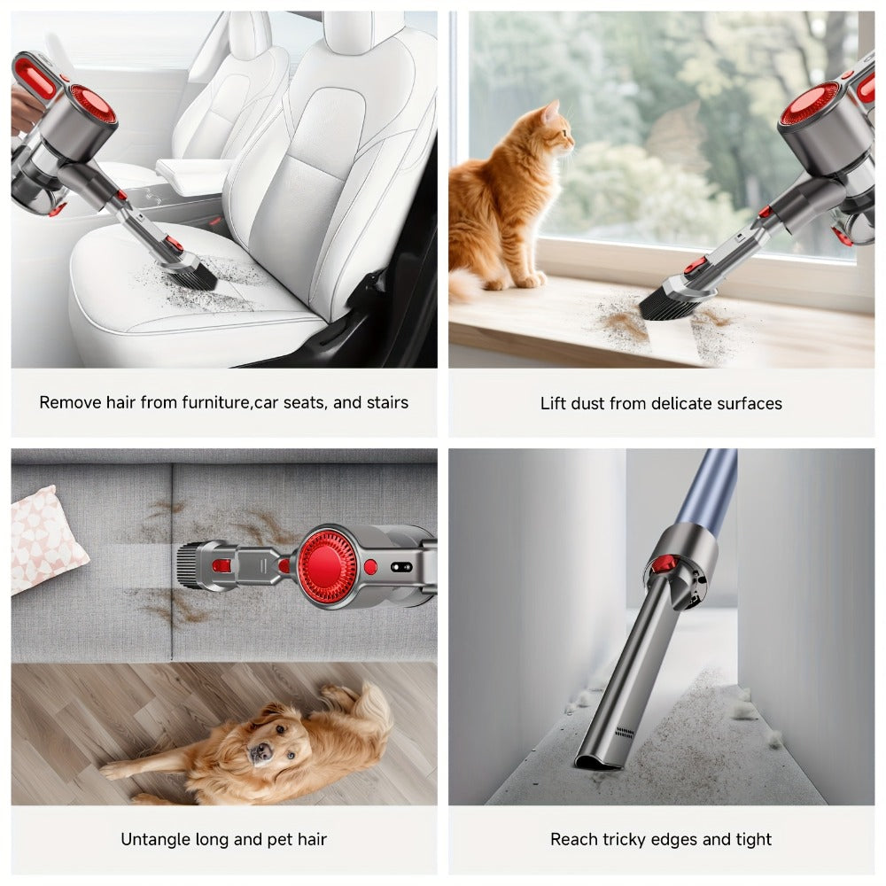 Anti-Tangle LED Vacuum Cleaner 55-69Kpa Corded & Cordless with Green LED Brush, Removable Battery & Multiple Suction Levels - Up to 45 Min Runtime for Carpets, Pet Hair & Hardwood Floors, 7 Colors
