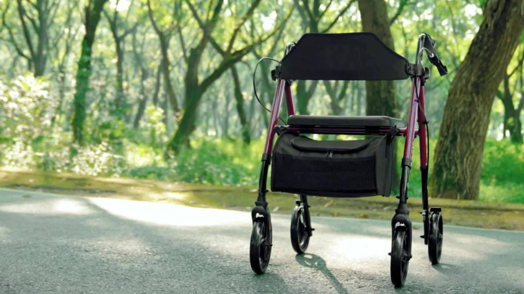 Rollator Walker for Seniors Foldable with 8-Inch Big Wheels, Durable Aluminum All-Terrain Rolling Walker with Ergonomic Backrest & Dual Adjustable Height, Upright Walker Option Available for Elderly