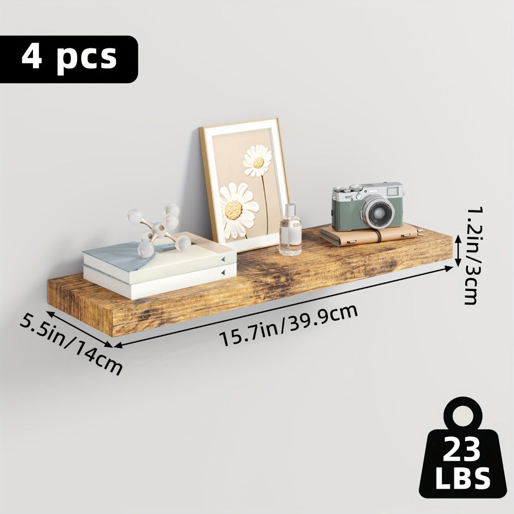 Floating Wall Shelves Set ¨C Wooden Wall-Mounted Shelves for Living Room, Kitchen & Bathroom (2/4/6pcs, 15.7¡±/19.7¡±/22¡±)