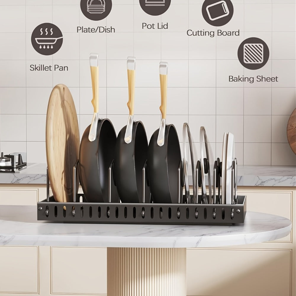 Pull-Out Pot and Pan Lid Rack Cabinet Sliding Storage Organizer - Kitchen Cabinet Slide-Out Box with 8/16 Adjustable Dividers for Lids, Baking Tools & Plates, Black or White, 1 or 2 Pack