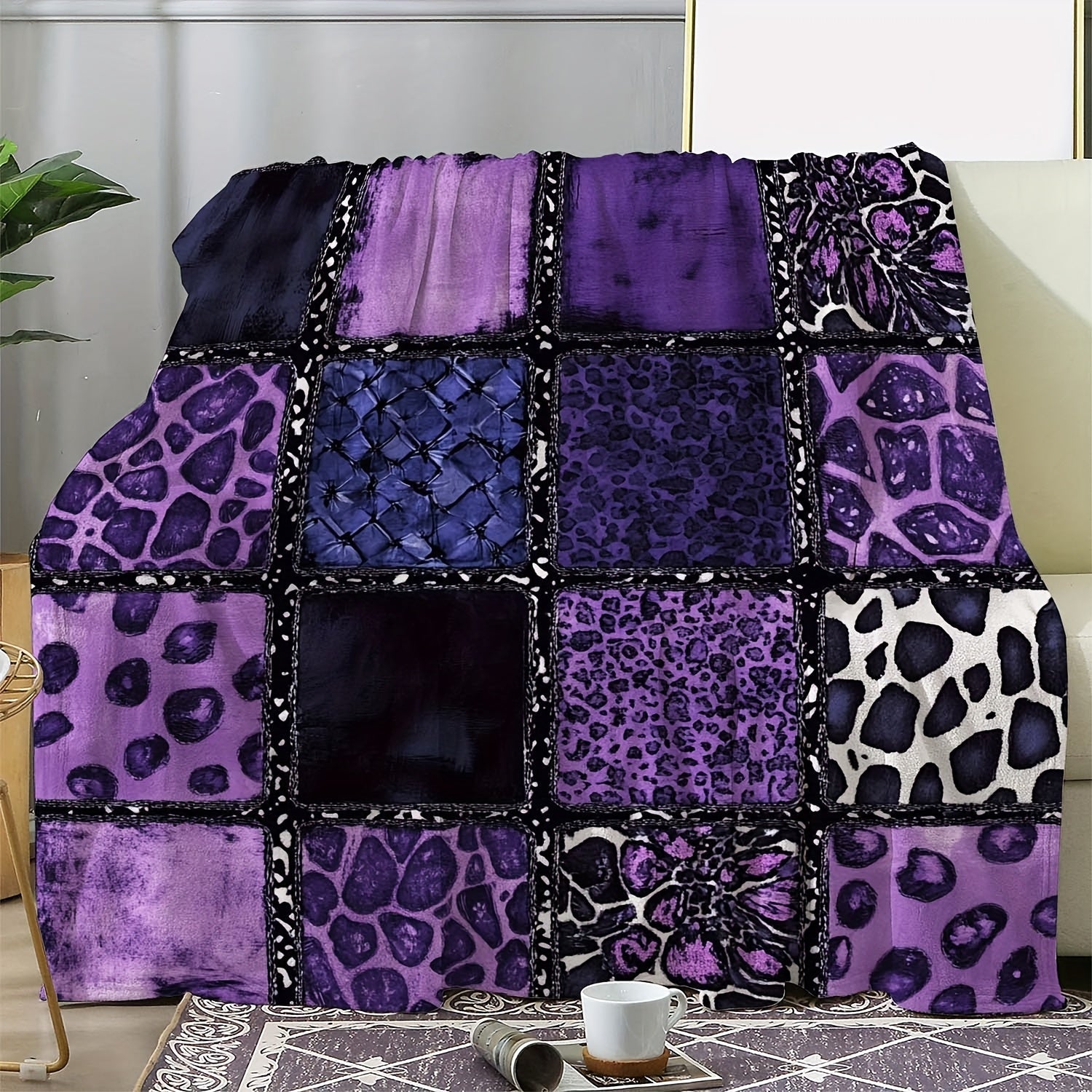 Purple Leopard Flannel Throw Blanket - Luxury Plush Soft Warm Cozy Blanket for Sofa Bed Car Camping Travel, All-Season Gift Blanket for Women