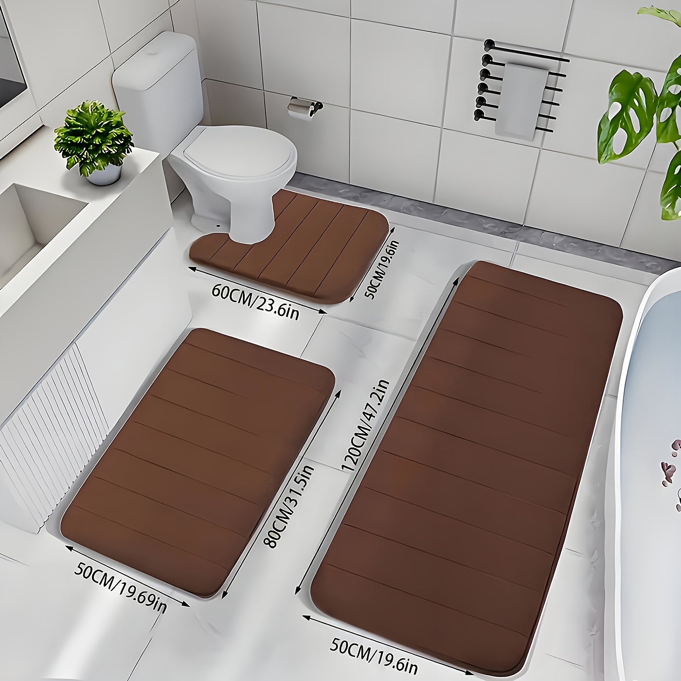 Memory Foam Bath Mat Set 3-Pack Non-Slip Soft Plush Absorbent Bathroom Rug for Shower Kitchen Bedroom Indoor Use
