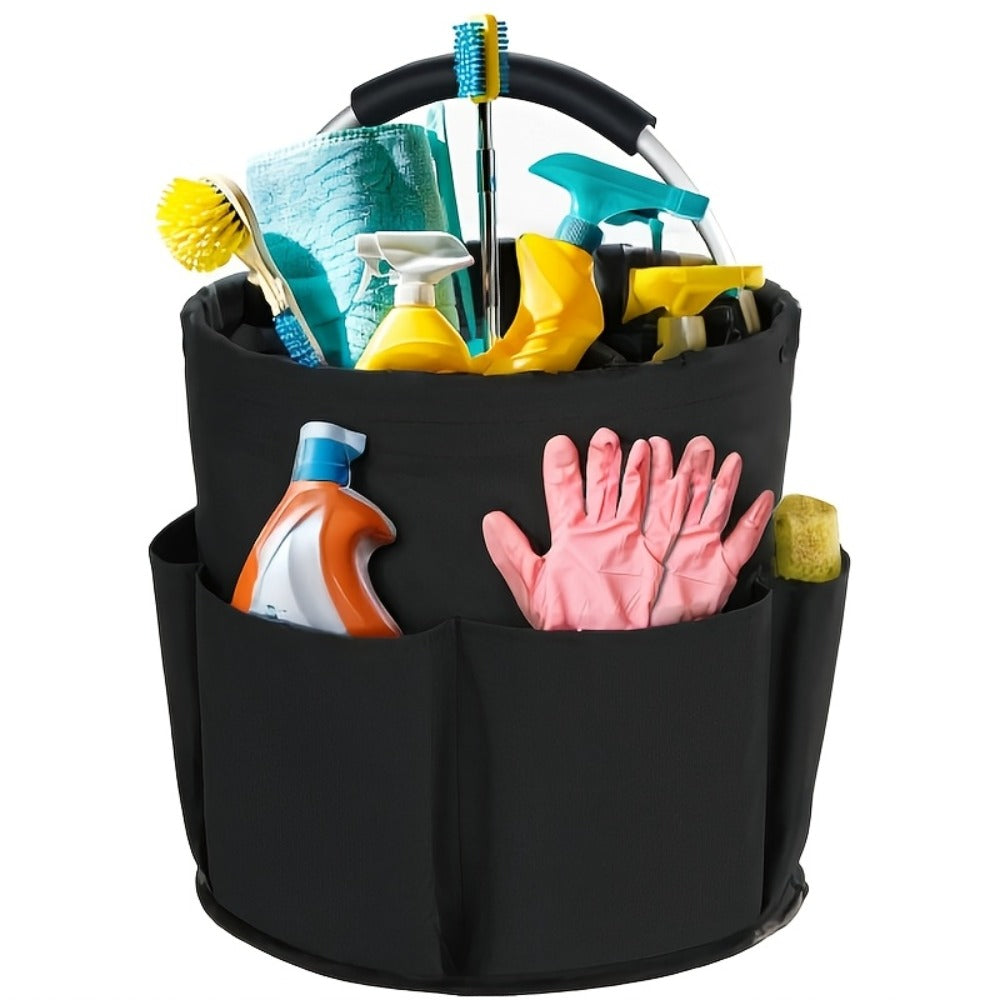 Foldable Cleaning Caddy Organizer 17L with Handle ¨C Portable Collapsible Bucket Bag with 6 Pockets for Cleaning Supplies, Toiletries & Garden Tools, Multi-Purpose Home Travel Basket
