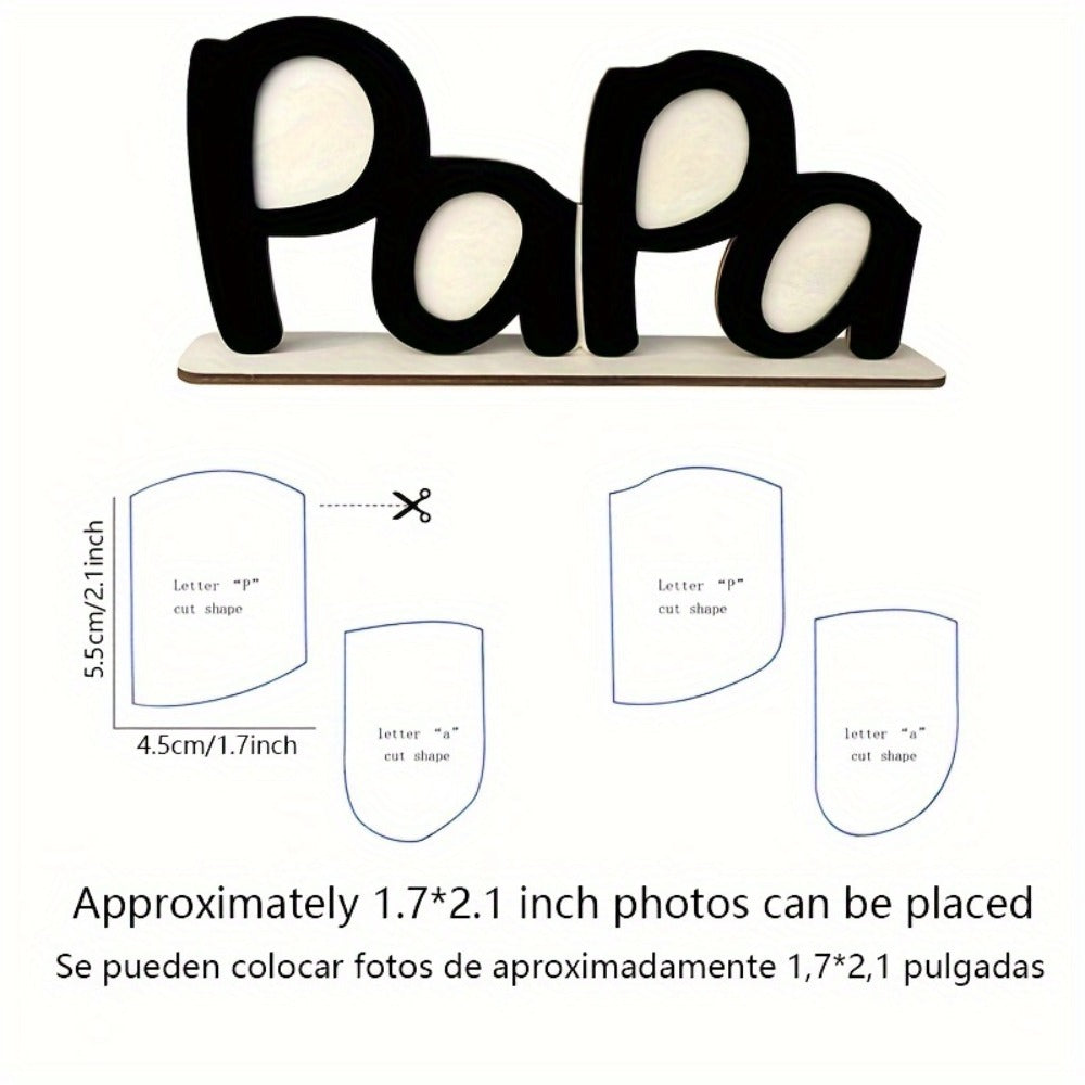 Wooden Photo Frame Papa Circular Classic Design Desktop Display Sentimental Gift for Dad Husband Grandfather Father's Day Birthday Christmas Home Decor Durable Wood Picture Frame