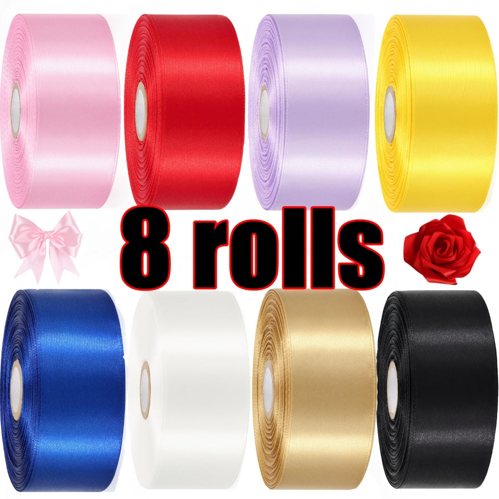 Satin Ribbon 1.5 Inch Wide ¨C 8 Rolls 200 Yards Assorted Colors, Solid Color Silk Ribbon for Gift Wrapping, Hair Bows, Wedding, Party, Christmas & DIY Crafts