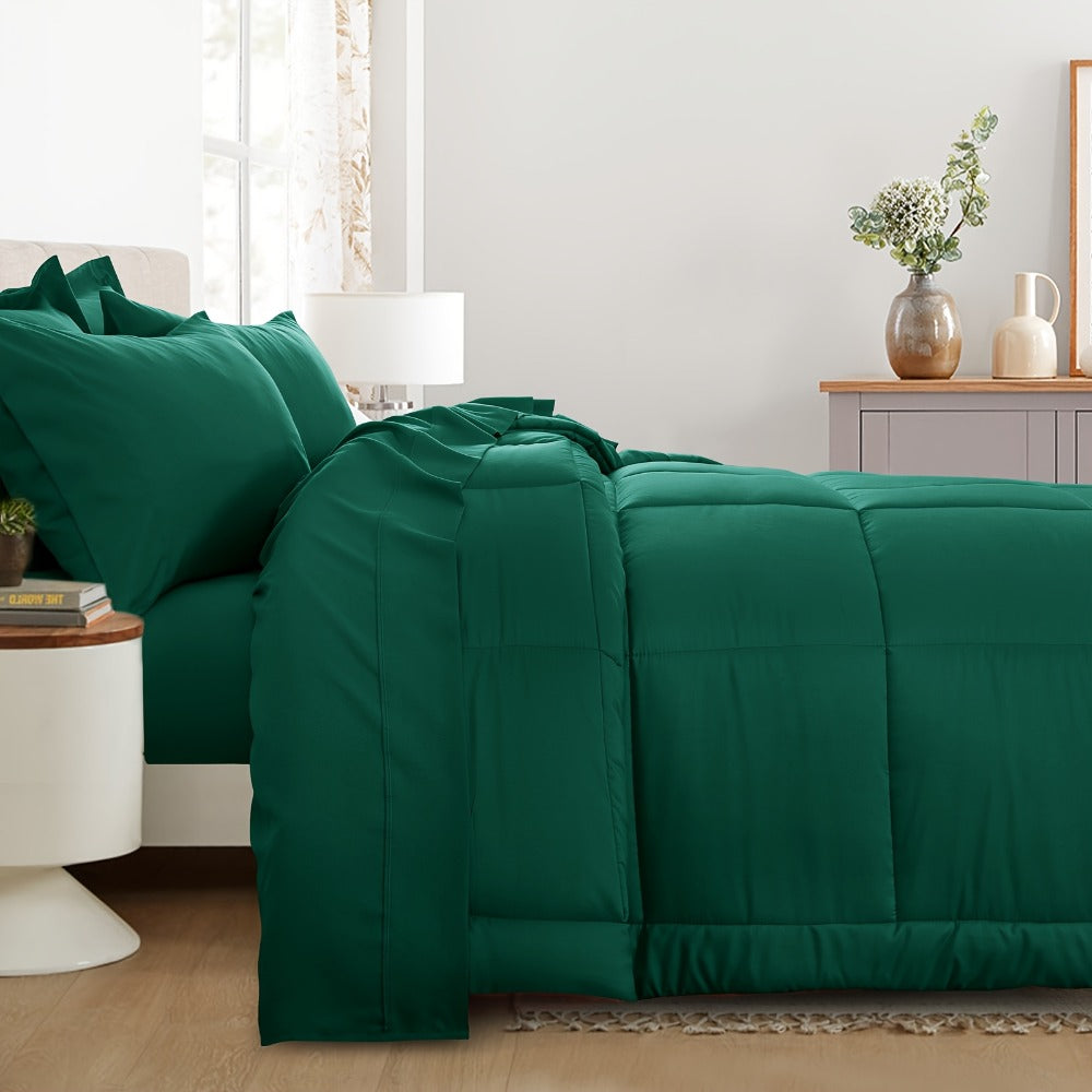 7 Piece Comforter Set Luxury Soft Fluffy Bedding All Season Bed in a Bag with Comforter Fitted Sheet Flat Sheet Pillowcases Hypoallergenic Breathable Easy Care Queen King Twin XL Full