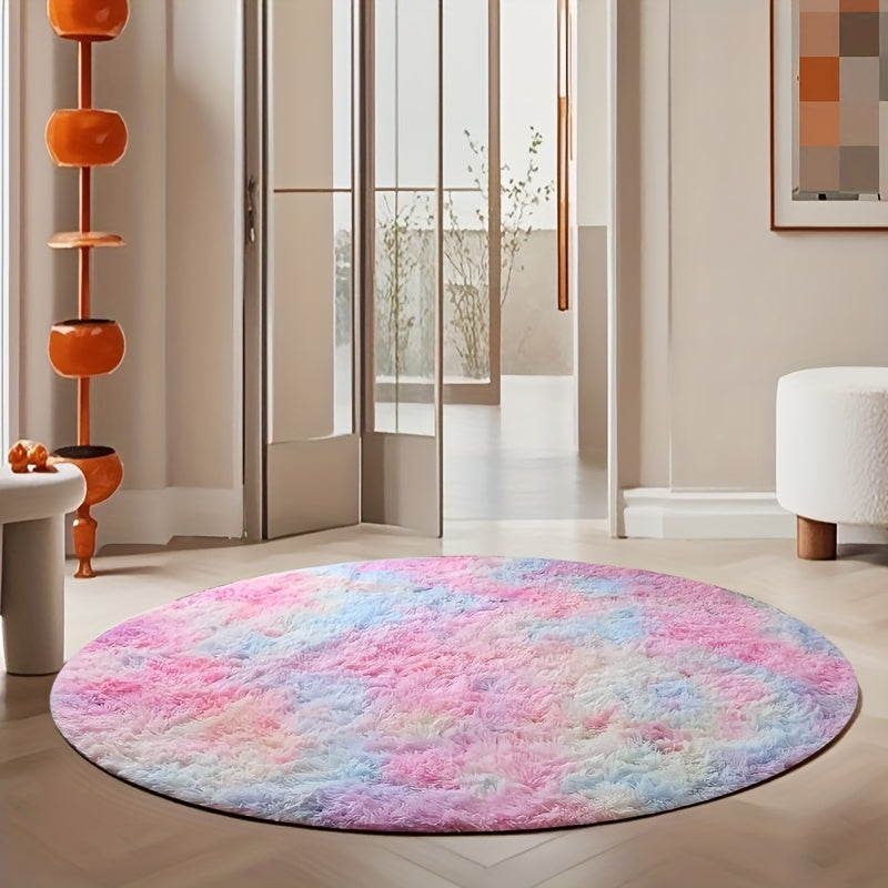 Round Faux Fur Area Rug - Soft Plush Circle Carpet for Living Room Bedroom, Machine Washable, Multiple Colors & Sizes