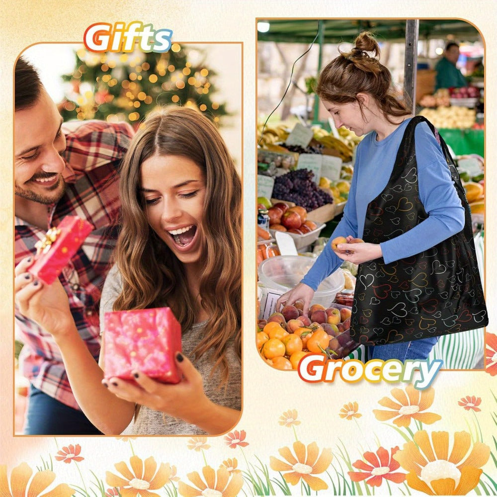 Reusable Grocery Bags Foldable Nylon Tote Bags Waterproof Washable Eco-Friendly Shopping Bag Set with Cute Floral Stripe Polka Dot Leopard Print 18/36pcs
