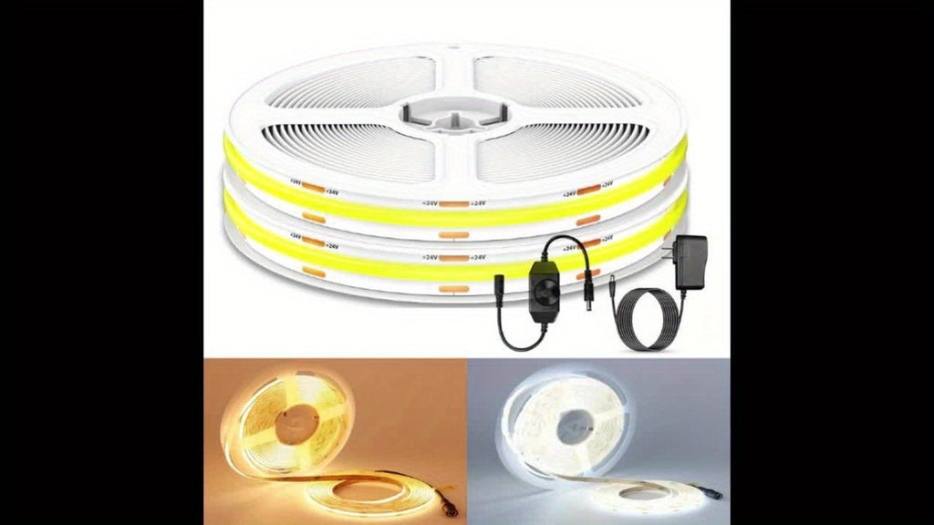 COB LED Strip Light Dimmable 32.8ft 10m, 8mm Ultra-Thin 24V High Density Flexible COB LED Tape Light with Dimmer Switch, for TV Backlight, Bedroom, Kitchen Cabinet, Closet, Under Cabinet Home Lighting