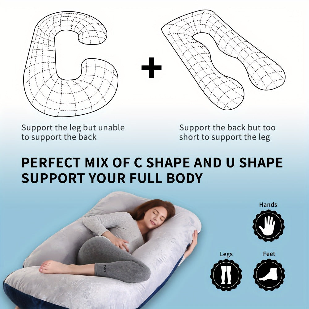 Pregnancy Pillow J-Shape 60 Inch Full Body Maternity Pillow with Velvet Cover ¨C Back Leg Belly Support for Pregnant Women Side Sleeper Body Pillow Multiple Colors