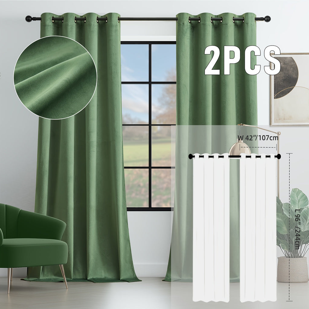 Velvet Room Darkening Curtains 2 Panels | Grommet Top Thermal Insulated Soundproof Blackout Curtains for Living Room Bedroom, Soft Solid Color Vintage Window Drapes