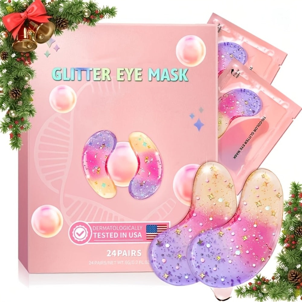 Collagen Eye Patches 24 Pairs Tri-Color Crystal Under Eye Mask - Hydrating, Chamomile, Hypoallergenic | All Skin Types | Men & Women | Travel Essential