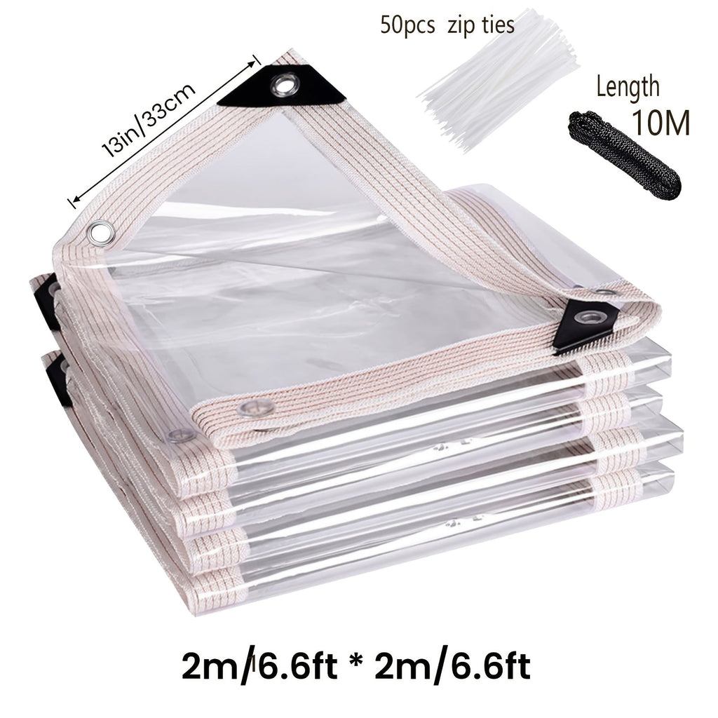 Clear Waterproof Tarp Heavy Duty Transparent PE Tarpaulin with Grommets ¨C Rainproof Cover for Porch Canopy Henhouse Plant Camping & Outdoor Garden, Multi-Size