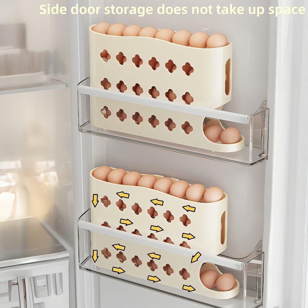 Egg Dispenser for Refrigerator, 4-Tier Automatic Rolling Egg Holder Rack ¨C Space-Saving Egg Storage Organizer for Fridge, Kitchen Cabinet, Countertop and Table