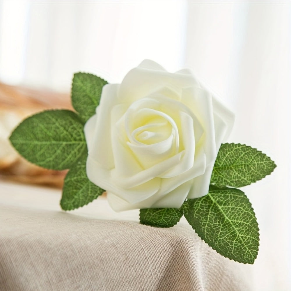 White Artificial Roses with Stem 50pcs ¨C Realistic Fake Silk Rose Flowers for Wedding Bouquets, Centerpieces, Home Decor & DIY Floral Arrangements