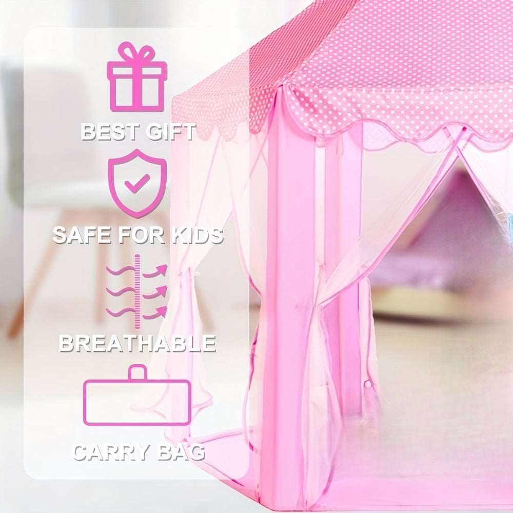 Kids Princess Tent Hexagonal Play Tent with Sheer Door Curtain ¨C Flower Pattern Mosquito Net Castle for Girls, Indoor Outdoor Playhouse Canopy Bed Tent