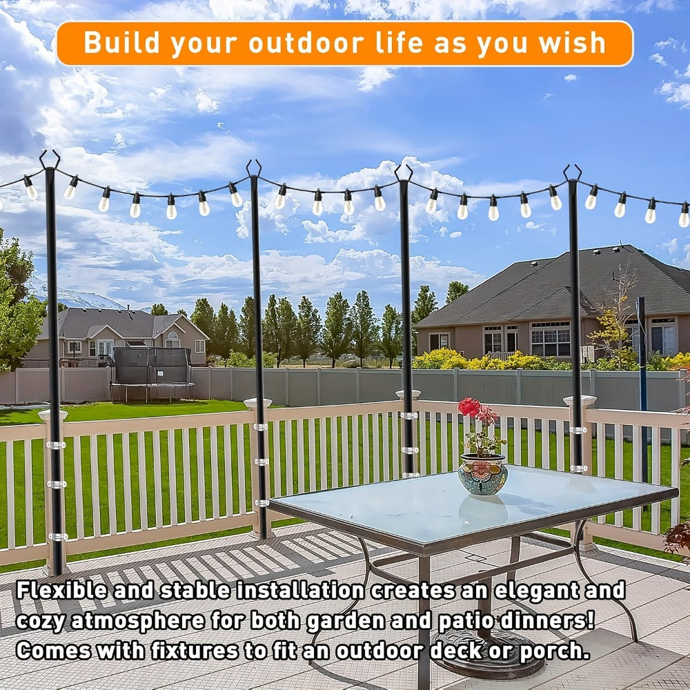 Outdoor String Light Poles 4 Pack - 11.1FT Heavy Duty Metal Forked Light Stand for Patio Backyard Garden Deck, Rustproof All-Season String Light Pole for Wedding Party Christmas Camping Decor