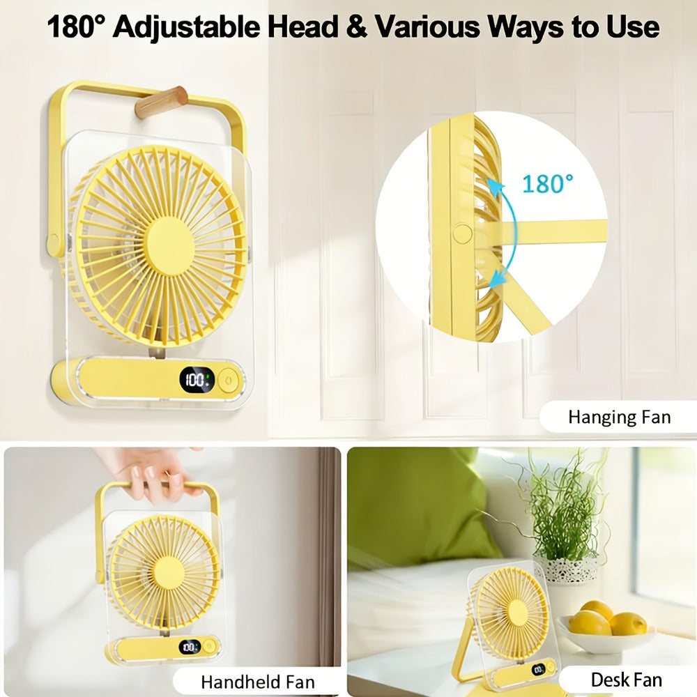 Portable USB Desktop Fan 3000mAh Battery, Ultra-Quiet 5-Speed Foldable Fan with 180¡ã Adjustable Tilt and Digital Power Display, Small Personal Cooling Fan for Home, Office and Travel
