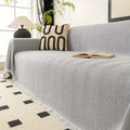 Herringbone Sofa Throw Cover with Tassels Jacquard Woven Solid Color Washable Polyester Sofa Blanket Slipcover for 3 4 Seater Couch Living Room - Grey Coffee Green Blue