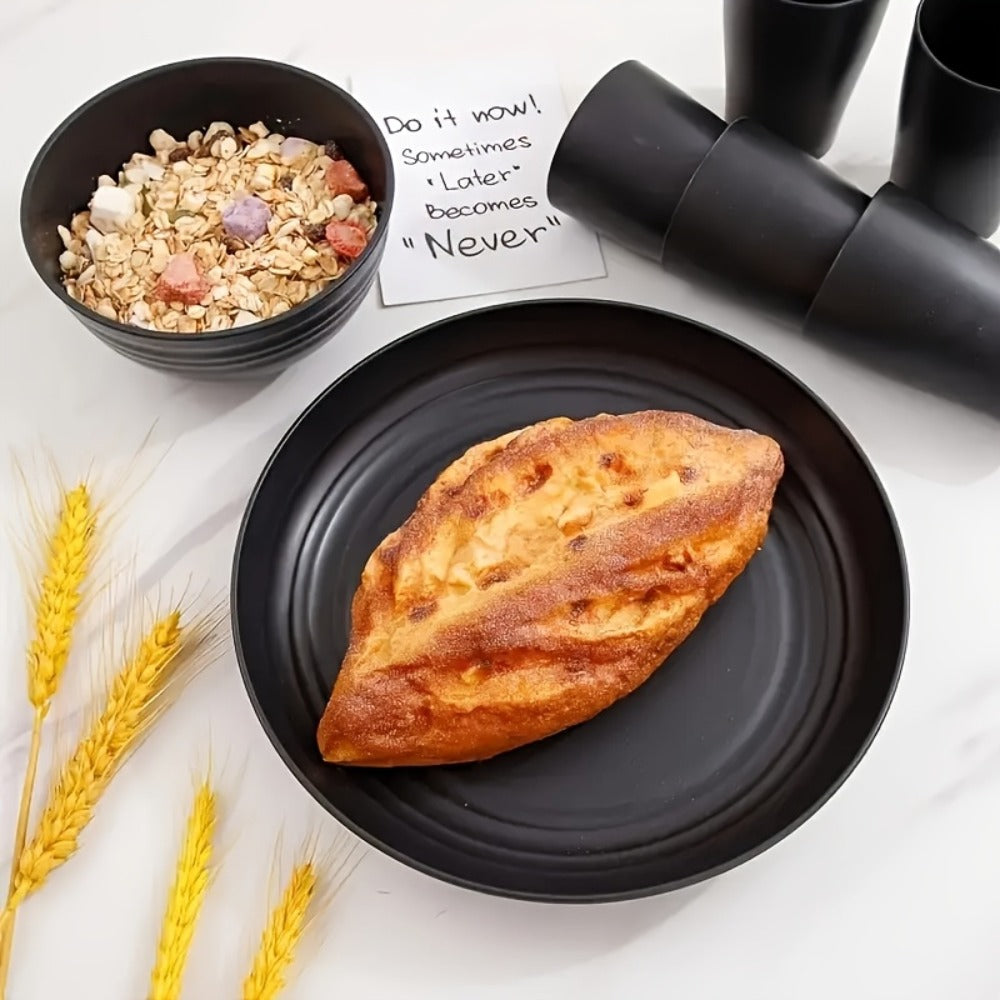 Wheat Straw Dinnerware Set Unbreakable 16 or 32-Piece Service for 4 or 8, Lightweight Dishwasher Microwave Safe Dish Set with Plates Bowls Cups, Modern Kitchen Tableware for Everyday Camping Outdoor Use