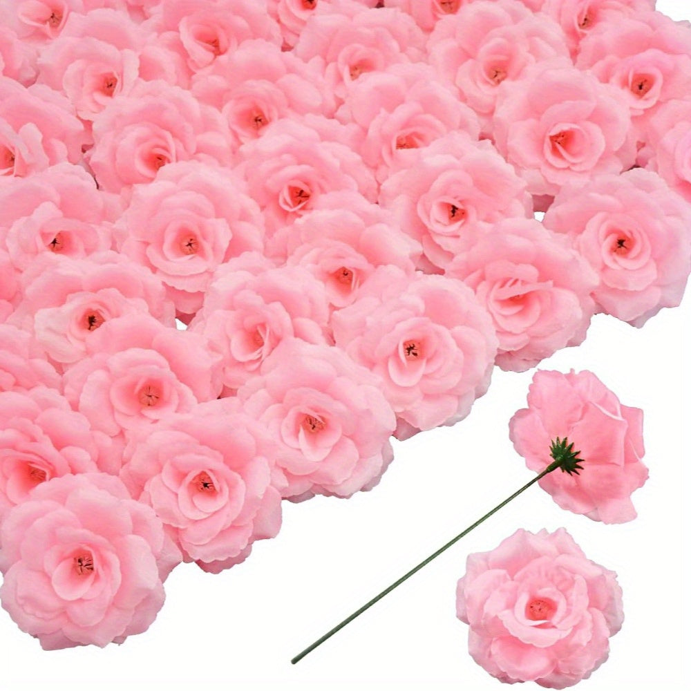 Artificial Roses with Stems 50pcs Silk Fake Flowers | 3 Inch Flower Head 6 Inch Stem Detachable DIY | Wedding Valentine's Day Home Decor Bouquet Arrangement in 6 Colors