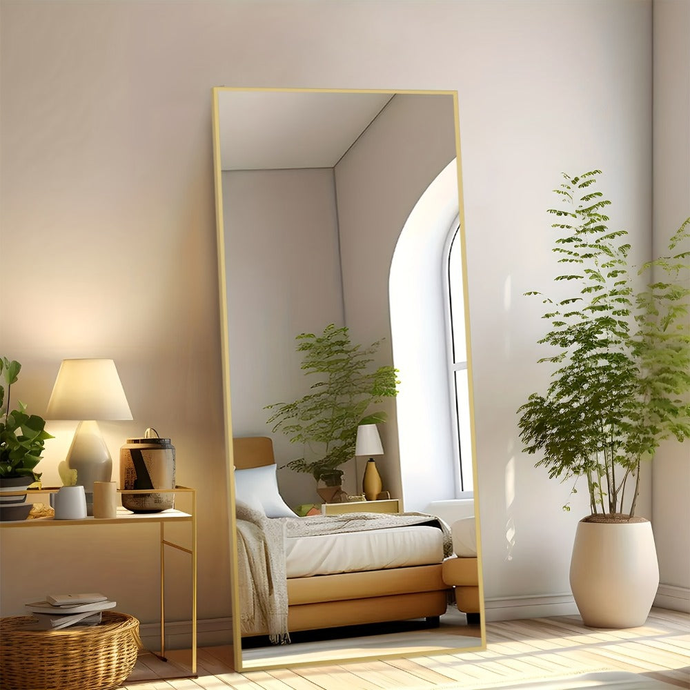 Full Length Mirror Floor Standing, Arched & Rect Body Mirror with Stand, Hanging or Leaning Wall Mirror, Aluminum Alloy Thin Frame for Bedroom Hotel Bathroom