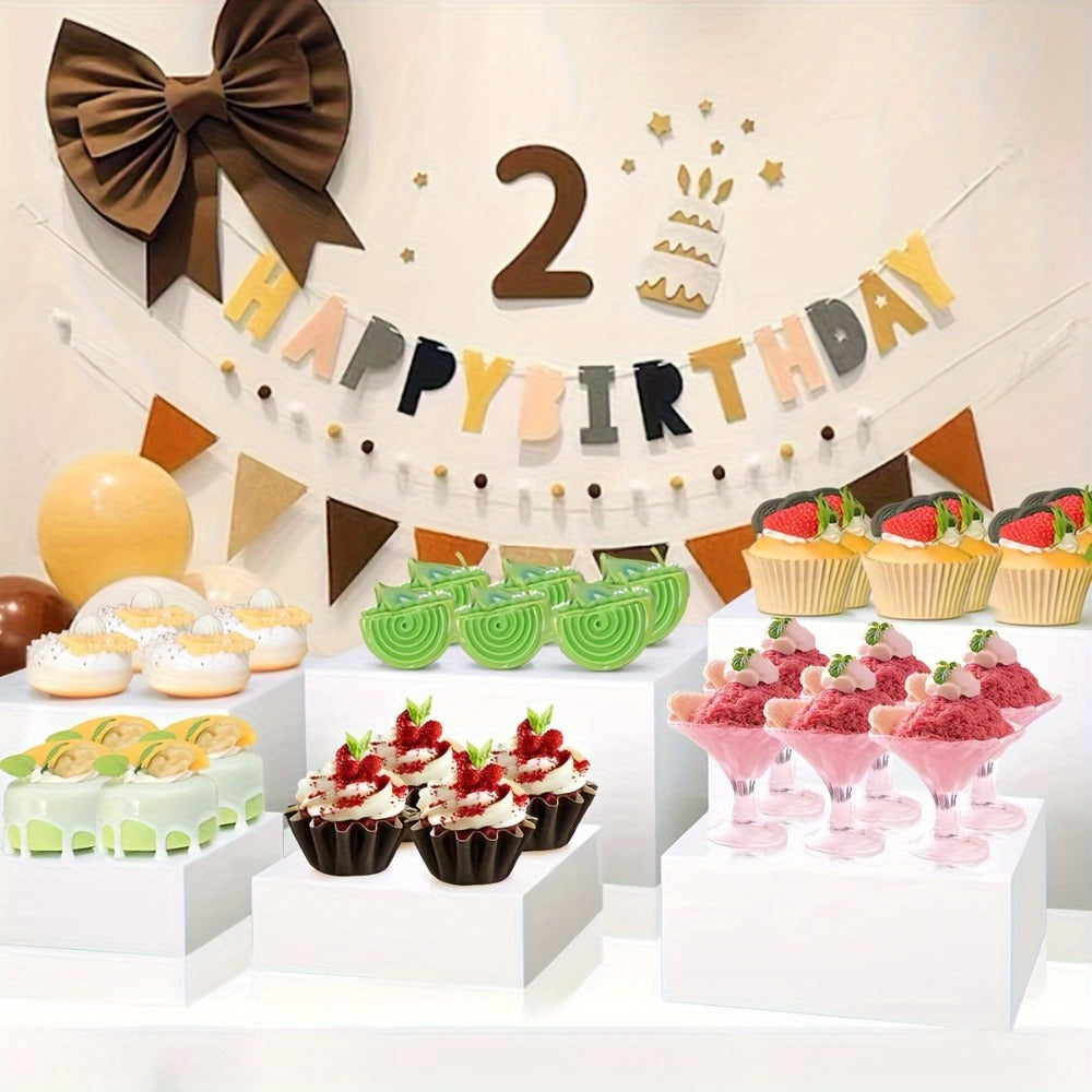 Display Stands 6pcs Five-Sided Square Buffet Risers - White Transparent Dessert Cake Display Storage Rack for Party Wedding Catering Retail Boutique Gallery Home Decor