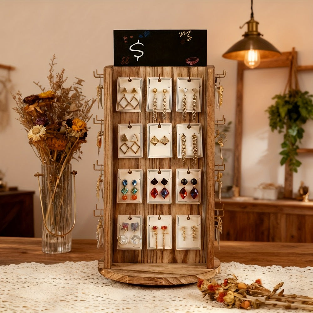 Rotating Earring Display Stand - 40-Hook Jewelry Organizer Tower, Tabletop Rack Holder with Advertising Board, Space-Saving Jewelry Storage for Earrings, Necklaces & Small Accessories