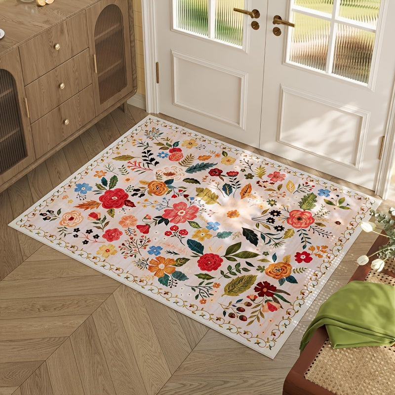 Bohemian Floral Plush Rug Non-Slip Machine Washable ¨C Soft Floral Runner Mat for Bedroom, Kitchen, Bathroom, Entryway & Living Room ¨C Easy Clean Indoor Home Decor Mat, 4 Sizes