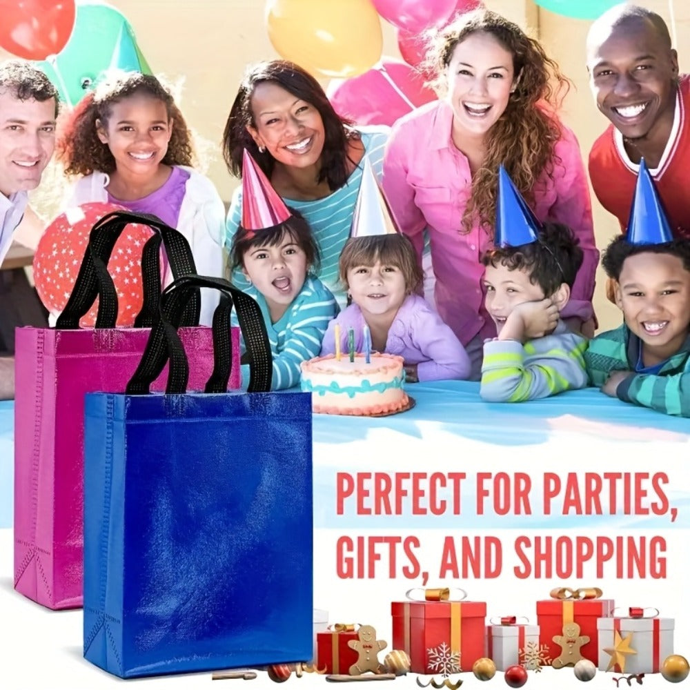 Gift Bags Bulk 24pcs Mixed Colors Glossy Finish | Reusable Shiny Party Favor Bags 8x10x4 in Pink Red Purple Blue Green ¨C Birthday Goodie Bags Christmas Holiday Wedding Baby Shower