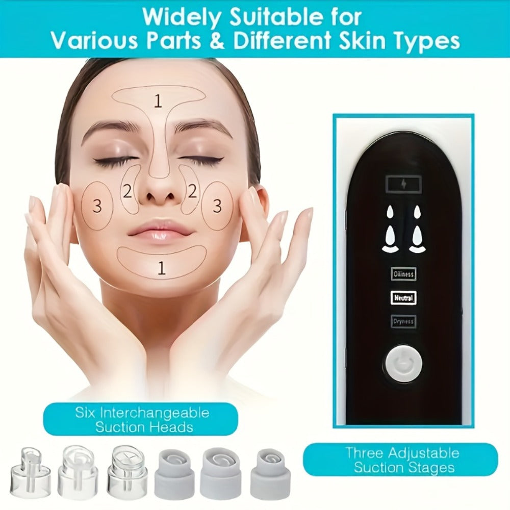 Pore Vacuum Blackhead Remover ¨C 6 Interchangeable Heads & 3 Suction Levels, USB Rechargeable Electric Pore Cleaner, Visible Deep Cleansing Facial Extractor for Men & Women, All Skin Types